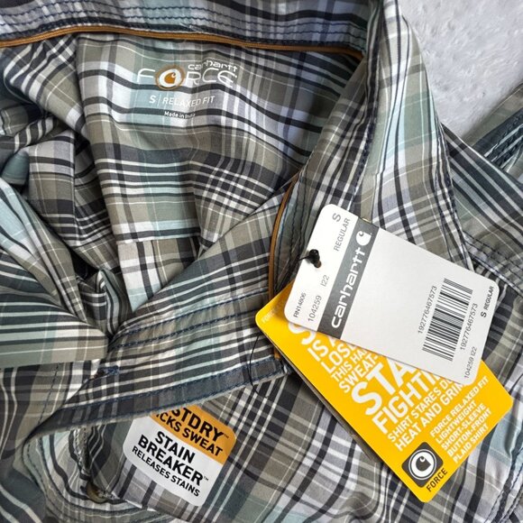 Carhartt Force Mens Plaid Short-Sleeve Button-Up Shirt Small Stain Breaker New - Picture 3 of 9